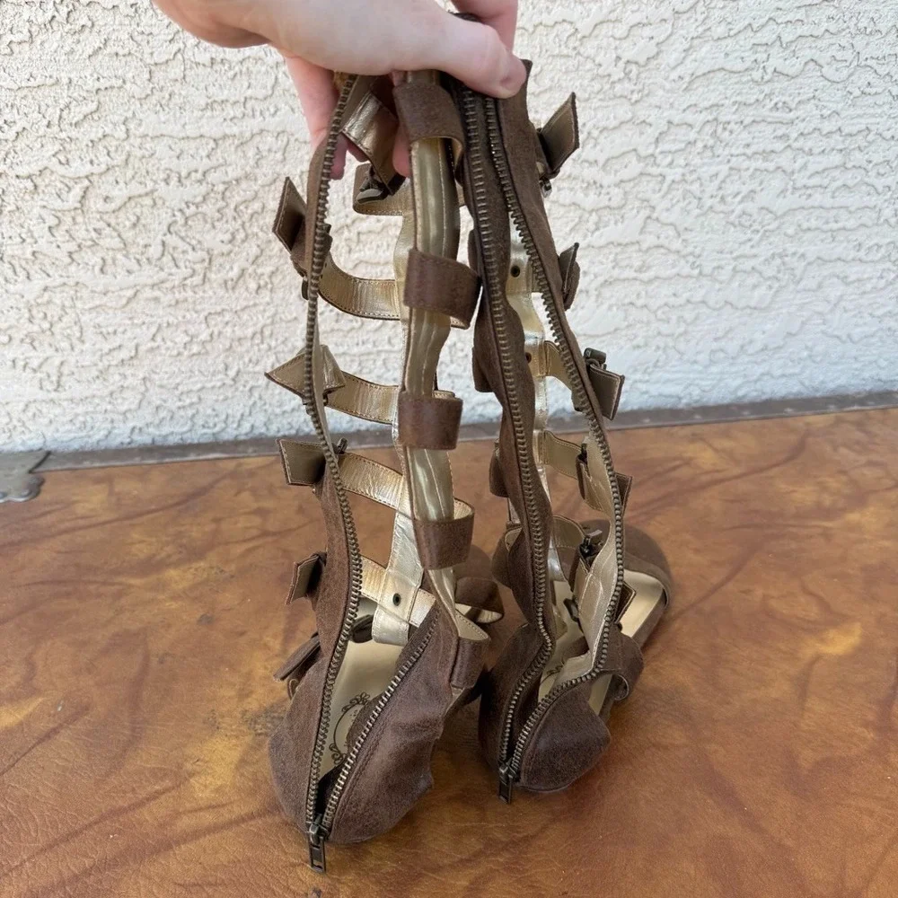 Joyfolie Jayla Youth 3 Brown Tall Gladiator Sandals Knee High Buckle Boho Girls